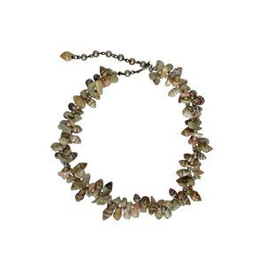 Vintage Pink‎ Green Beige Shell & Faux Pearl Necklace Beach Jewelry Vacationcore